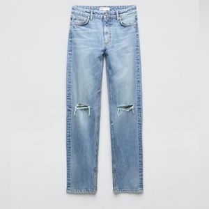 Zara Light Wash Straight Ripped Jeans, Size 28